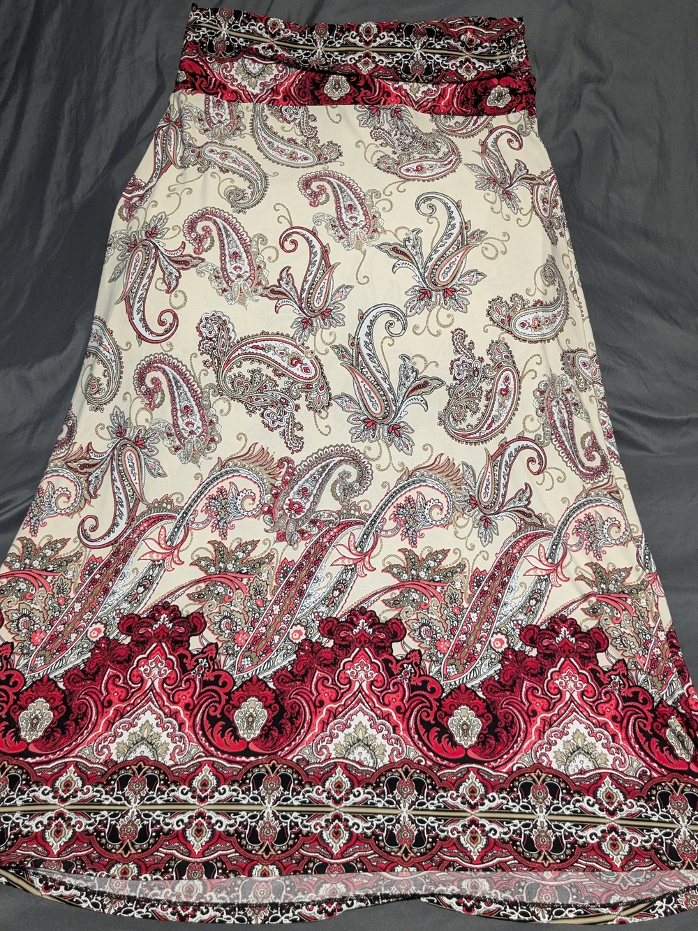 Cato Cream Maxi Skirt with Red Paisley Border